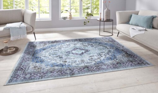 Oosters vloerkleed Keshan Sami - blauw - sfeer
