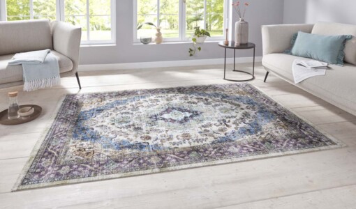 Oosters vloerkleed keshan Sami - blauw/grijs - sfeer
