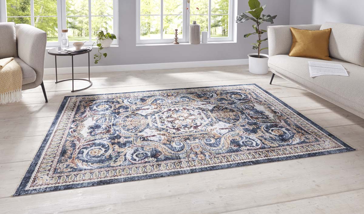 lijn Wijzer weggooien Oosters vloerkleed baroque imperior - blauw/beige | Tapeso