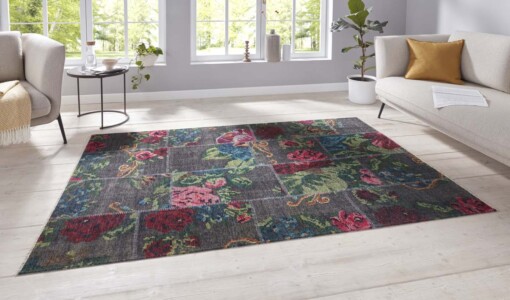 Patchwork vloerkleed rozenkelim Sofia - grijs/multi - sfeer