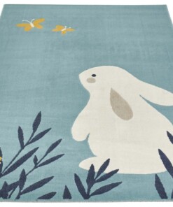 Kinderkamer vloerkleed Bunny Lottie - lichtblauw - overzicht schuin