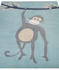 Kinderkamer vloerkleed Monkey Miles - lichtblauw - overzicht schuin