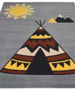 Kinderkamer vloerkleed Young wilderness -grijs/multi - overzicht schuin, thumbnail