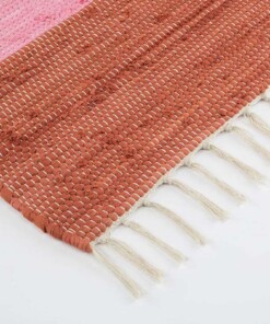 Kelim vloerkleed strepen handweef Bomull - rood/wit - close up hoek, thumbnail Kelim vloerkleed strepen handweef Bomull - rood/wit - close up hoek, thumbnail