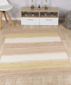 Kelim vloerkleed strepen handweef Bomull - beige/wit - sfeer