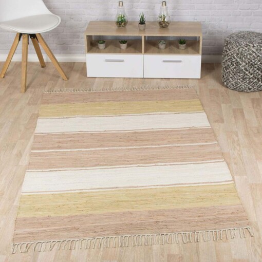 Kelim vloerkleed strepen handweef Bomull - beige/wit - sfeer
