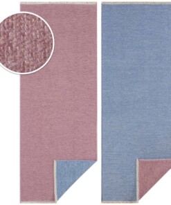 Effen vloerkleed Duo - roze/lichtblauw - close up materiaal, thumbnail