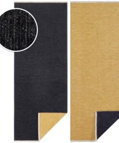 Effen vloerkleed Duo - zwart/goud - close up materiaal, thumbnail Effen vloerkleed Duo - zwart/goud - close up materiaal, thumbnail