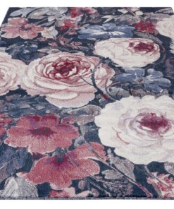 Vloerkleed bloemen Peony - rood/blauw - overzicht schuin, thumbnail Vloerkleed bloemen Peony - rood/blauw - overzicht schuin, thumbnail