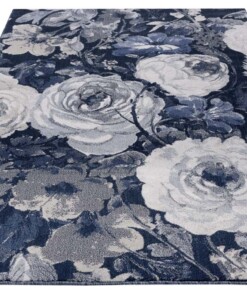 Vloerkleed bloemen Peony - grijs/blauw - overzicht schuin