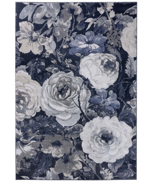 Vloerkleed bloemen Peony - grijs/blauw - overzicht boven