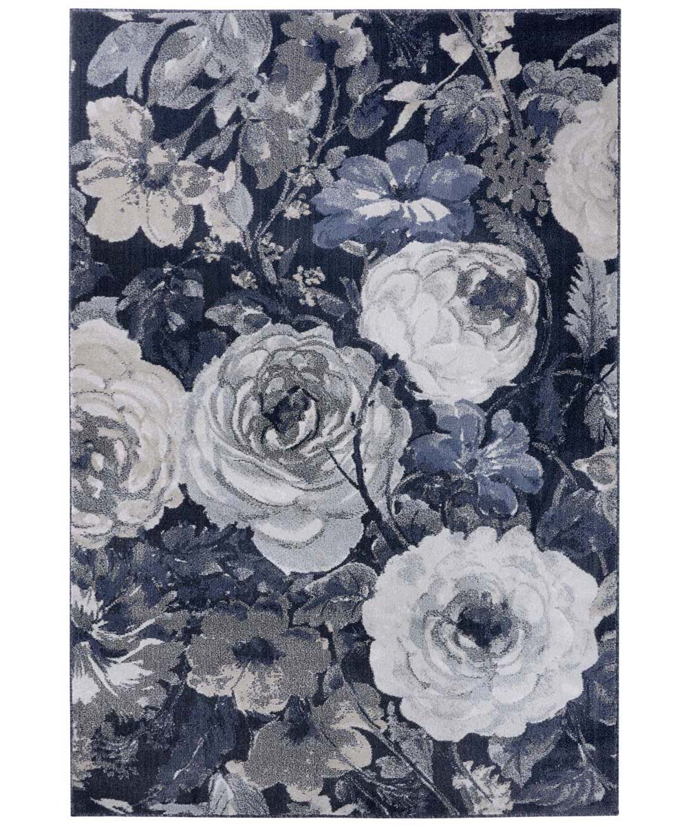 Rot Elektricien Monarch Vloerkleed bloemen Peony - grijs/blauw | Tapeso