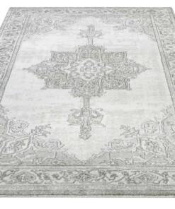 Vintage vloerkleed Aubusson Mirage - groen/crème - overzicht schuin, thumbnail