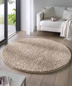 Rond vloerkleed hoogpolig effen Classic - beige - sfeer