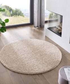 Rond vloerkleed hoogpolig effen Classic - crème - sfeer, thumbnail Rond vloerkleed hoogpolig effen Classic - crème - sfeer, thumbnail