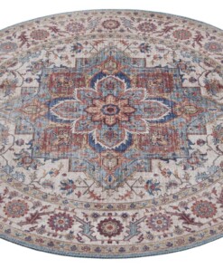 Rond vintage vloerkleed Anthea - cyaan - overzicht schuin, thumbnail