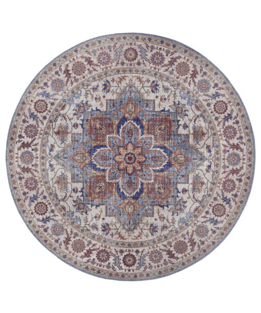 Rond vintage vloerkleed Anthea - cyaan - overzicht boven