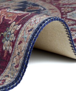 Rond vintage vloerkleed Sylla - blauw/rood - close up, thumbnail