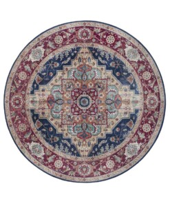 Rond vintage vloerkleed Sylla - blauw/rood - overzicht boven