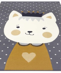 Kindervloerkleed kat Katie - grijs/mosterdgeel - overzicht schuin, thumbnail Kindervloerkleed kat Katie - grijs/mosterdgeel - overzicht schuin, thumbnail