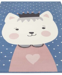 Kindervloerkleed kat Katie - blauw/roze - overzicht schuin, thumbnail