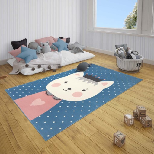 Kindervloerkleed kat Katie - blauw/roze - sfeer
