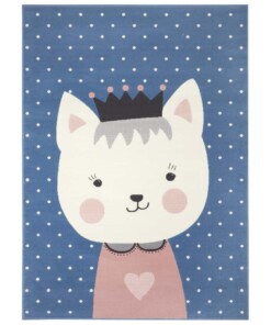 Kindervloerkleed kat Katie - blauw/roze - overzicht boven