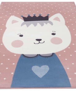 Kindervloerkleed kat Katie - roze/blauw - overzicht schuin, thumbnail