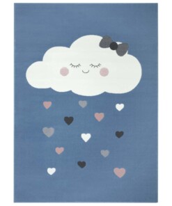 Kindervloerkleed wolken Happy - blauw - overzicht boven