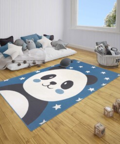 Kindervloerkleed panda Smile - blauw - sfeer