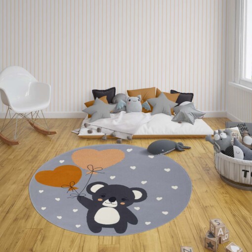 Rond kindervloerkleed beer Beauty - grijs - sfeer