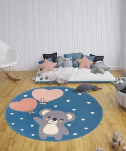 Rond kindervloerkleed beer Beauty - blauw - sfeer