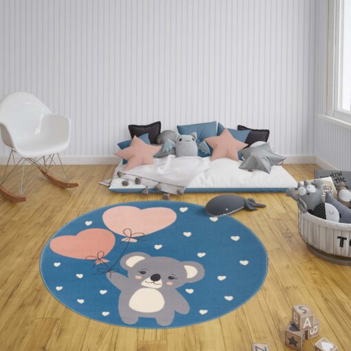 Rond kindervloerkleed beer Beauty - blauw - sfeer