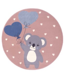 Rond kindervloerkleed beer Beauty - roze - overzicht boven, thumbnail