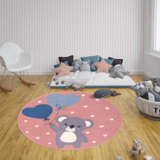 Rond kindervloerkleed beer Beauty - roze - sfeer