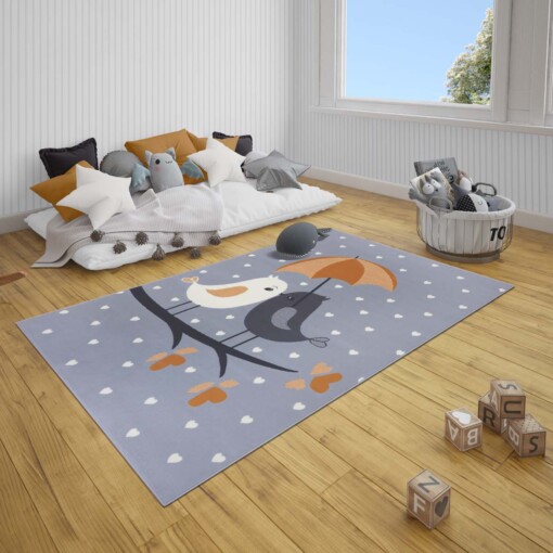 Kindervloerkleed vogels Lovely Birds - grijs/mosterdgeel - sfeer