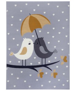 Kindervloerkleed vogels Lovely Birds - grijs/mosterdgeel - overzicht boven, thumbnail
