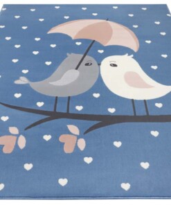 Kindervloerkleed vogels Lovely Birds - blauw - overzicht schuin, thumbnail