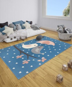 Kindervloerkleed vogels Lovely Birds - blauw - sfeer