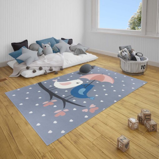 Kindervloerkleed vogels Lovely Birds - grijs - sfeer