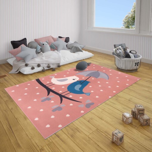 Kindervloerkleed vogels Lovely Birds - roze - sfeer