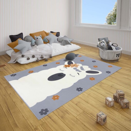Kindervloerkleed lama Lonetta - grijs/mosterdgeel - sfeer