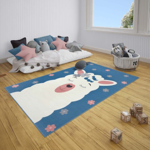 Kindervloerkleed lama Lonetta - blauw - sfeer