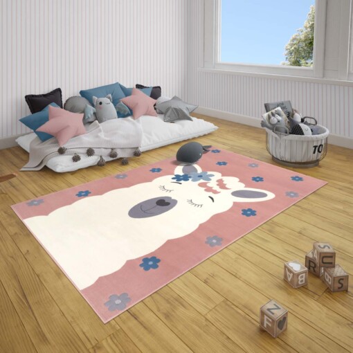 Kindervloerkleed lama Lonetta - roze - sfeer
