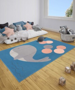 Kindervloerkleed walvis Willem - blauw - sfeer, thumbnail