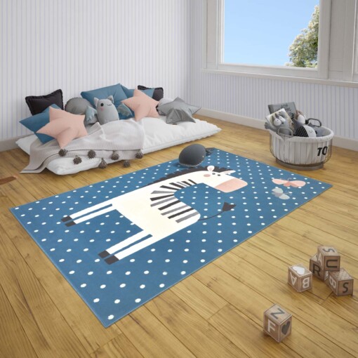 Kindervloerkleed zebra Zibbie - blauw - sfeer
