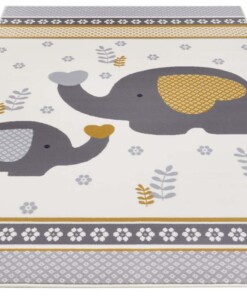 Kindervloerkleed olifant Happy - grijs/geel - overzicht schuin, thumbnail