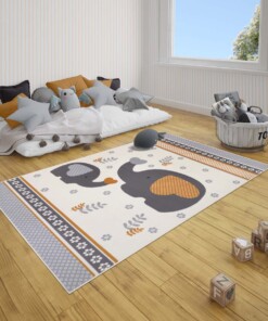 Kindervloerkleed olifant Happy - grijs/geel - sfeer