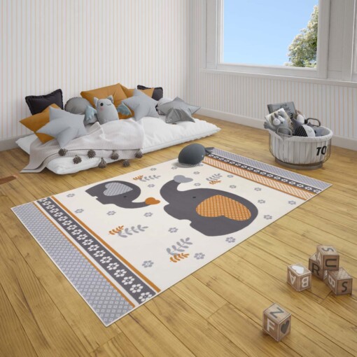 Kindervloerkleed olifant Happy - grijs/geel - sfeer