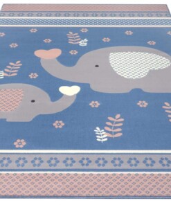 Kindervloerkleed olifant Happy - blauw/roze - overzicht schuin, thumbnail Kindervloerkleed olifant Happy - blauw/roze - overzicht schuin, thumbnail